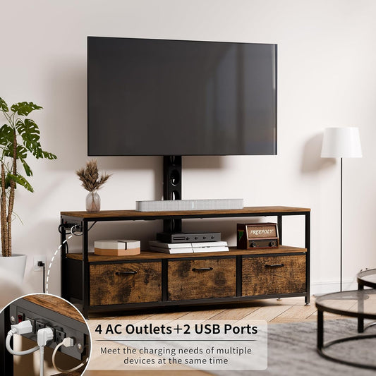 JUSTOGO Soporte de TV con soporte y toma de corriente, soporte de TV con...