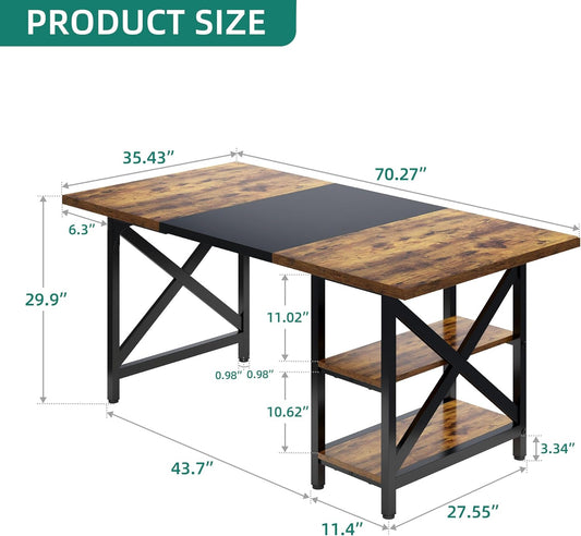 DWVO Mesa de comedor para 4-6 personas, mesa de cocina rectangular de madera de