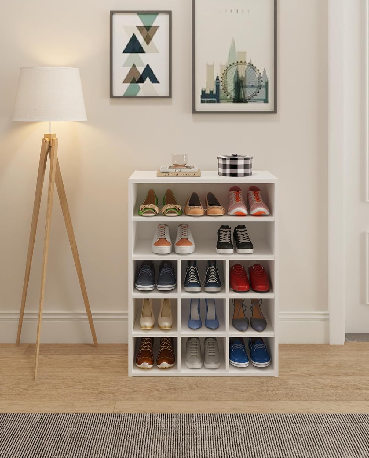 HAIOOU Zapatero apilable de madera con 9 cubos, organizador de zapatos de...