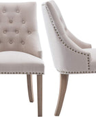 NOBPEINT Silla de comedor de tela beige acolchada para ocio, ribete clavado,...