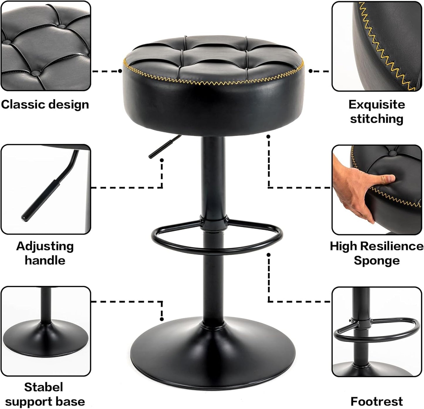 Taburetes de bar circulares giratorios modernos de altura ajustable de 360,