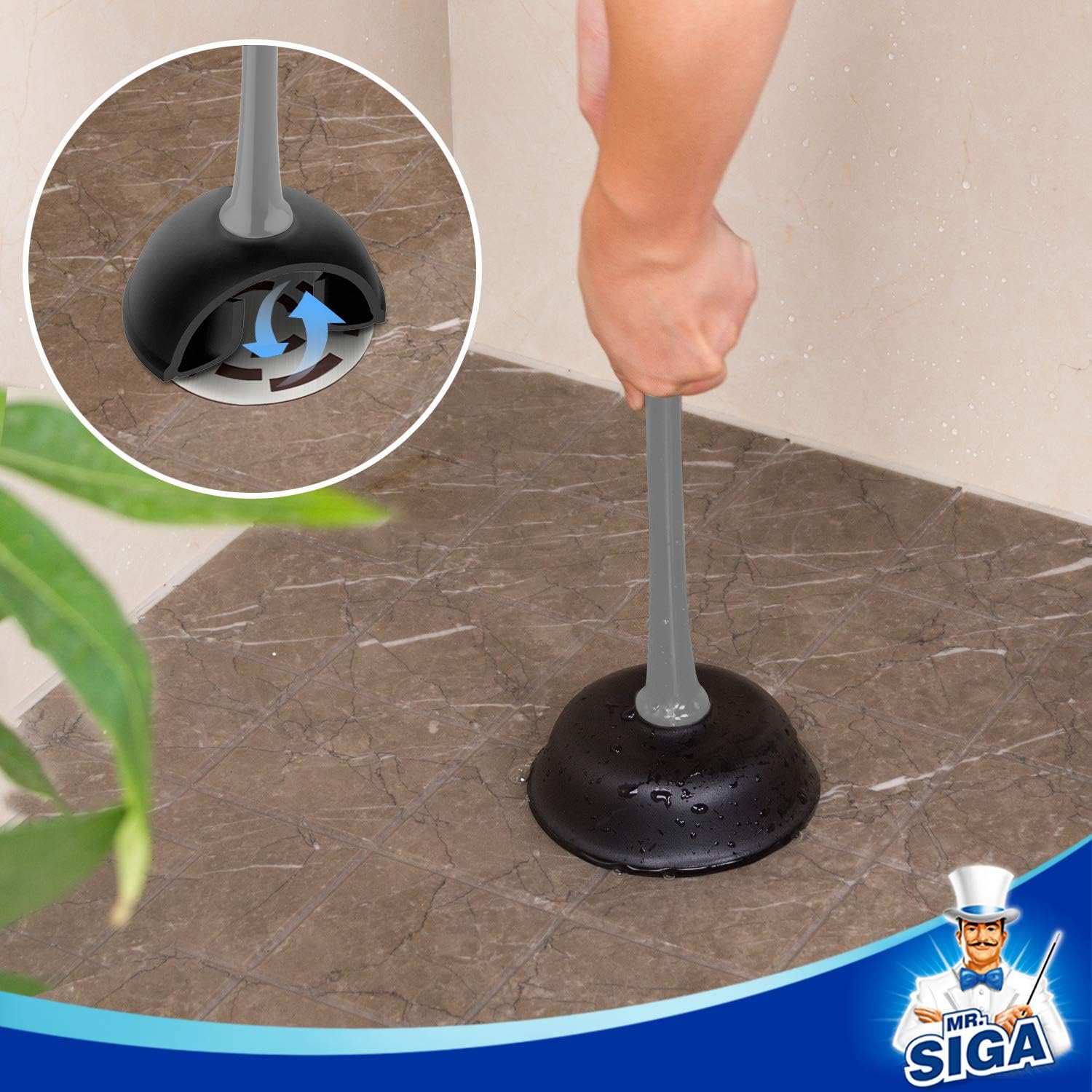 MR.SIGA Combo de émbolo de inodoro y cepillo para limpieza de baño, gris, 2...