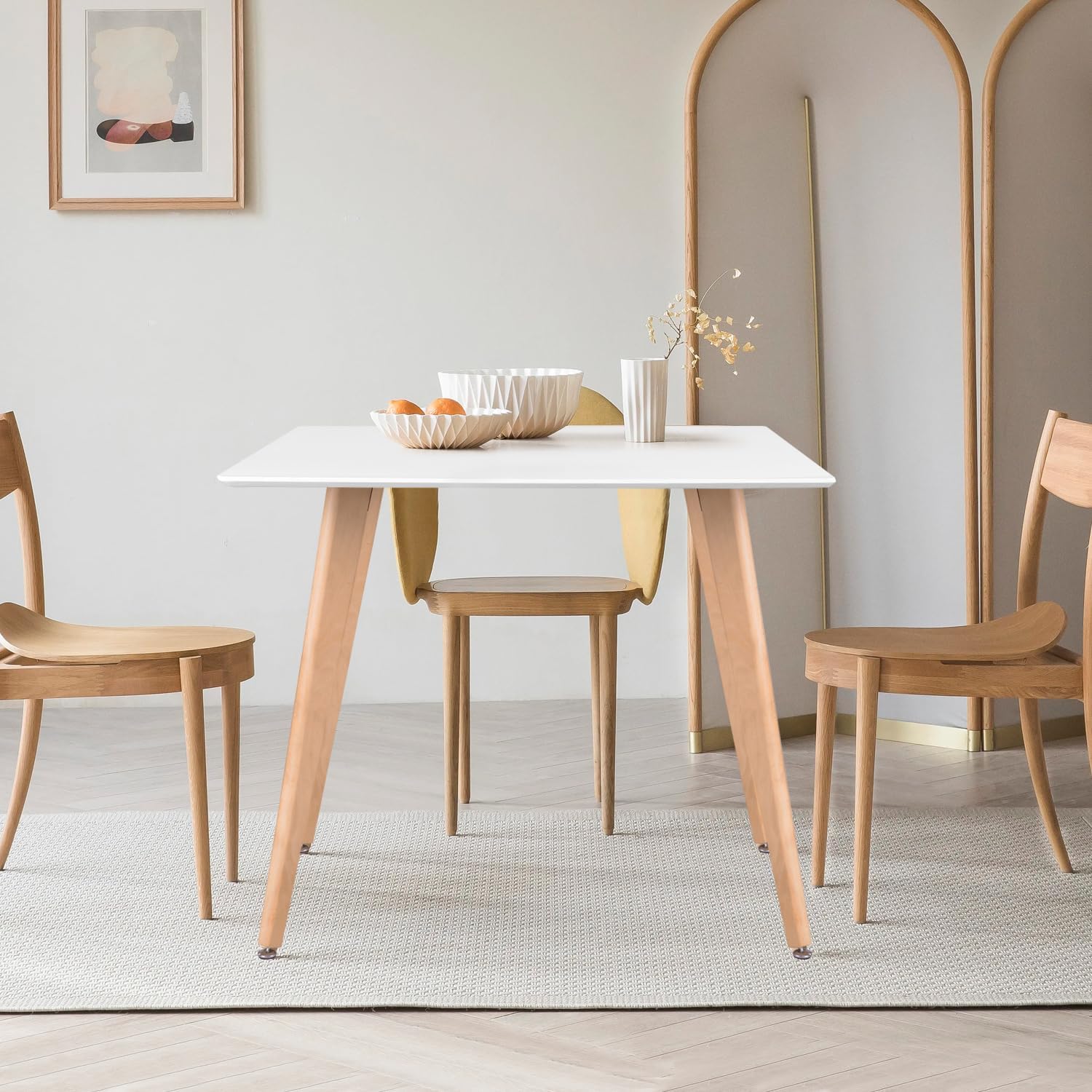 FurnitureR Mesa de comedor rectangular minimalista con patas redondas de madera...