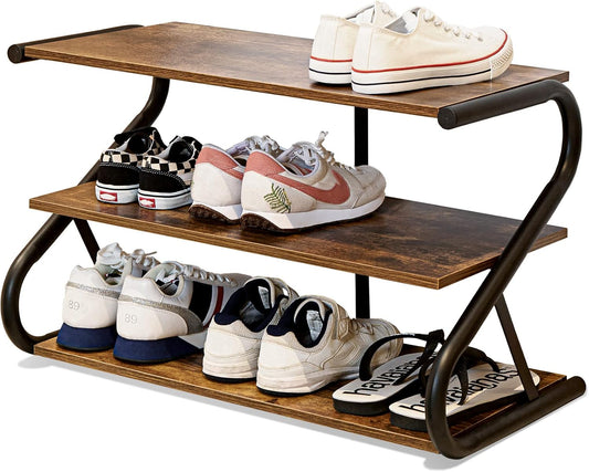 Zapatero de 3 niveles, estante de zapatos de madera con marco en Z con estantes...