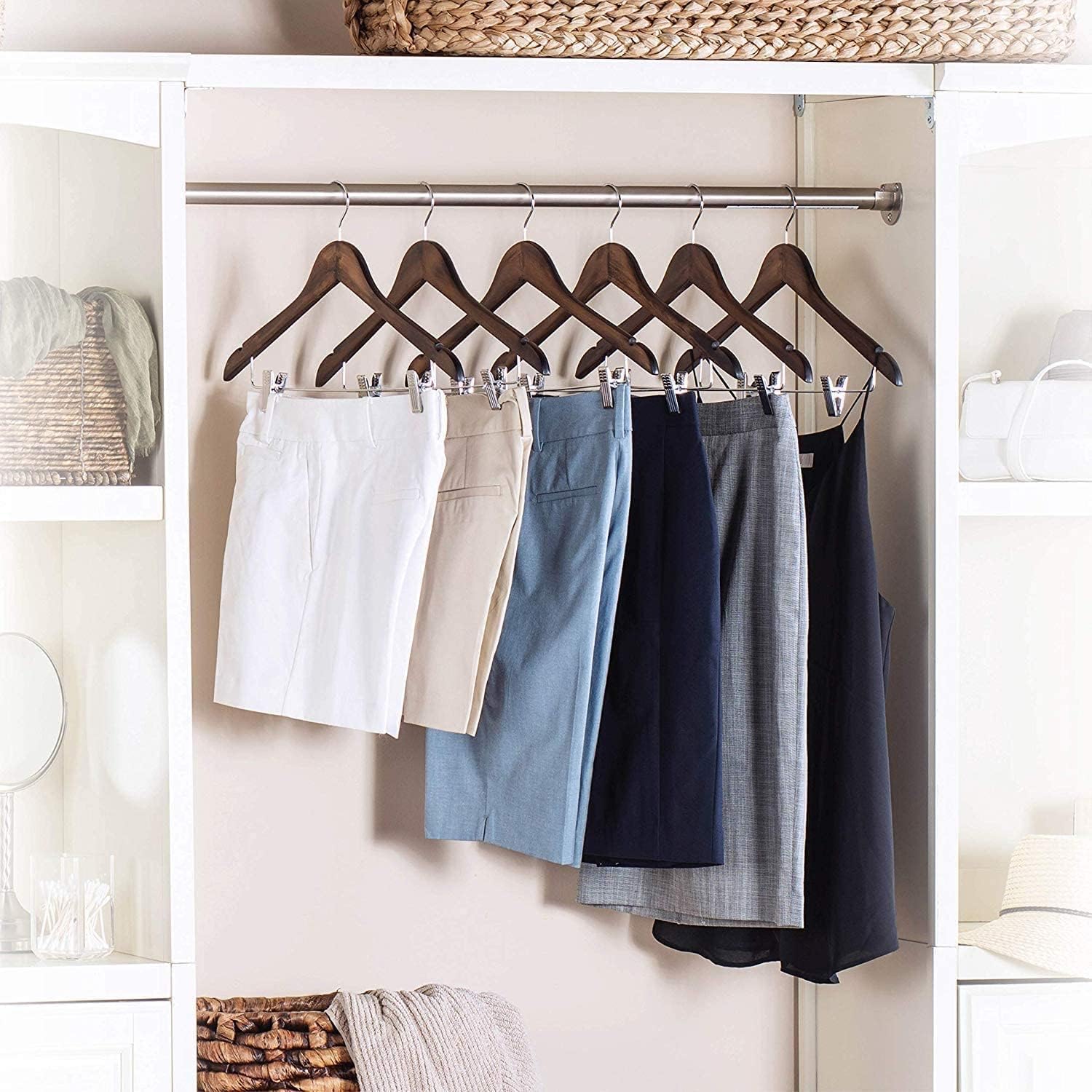 Paquete de 10 perchas de madera para trajes, faldas, perchas con clips, perchas...