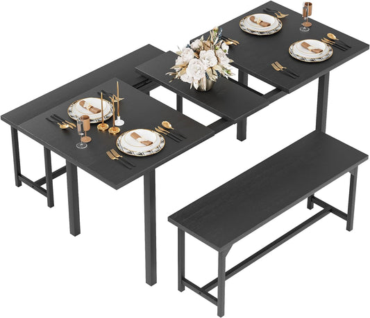 Juego de 3 mesas de comedor extensibles de 63 pulgadas para 4-6 personas con 2