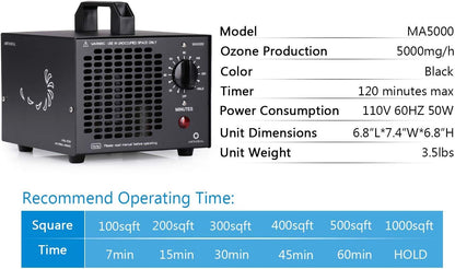 MA5000 Generador comercial de ozono 5000mgh Máquina O3 Ionizadores de aire para