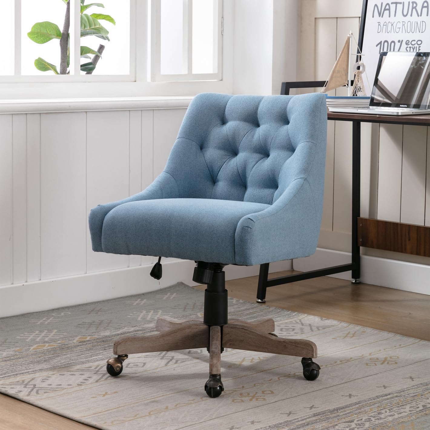 TRIPLE TREE Silla giratoria de 360, moderna silla de oficina tapizada con base...