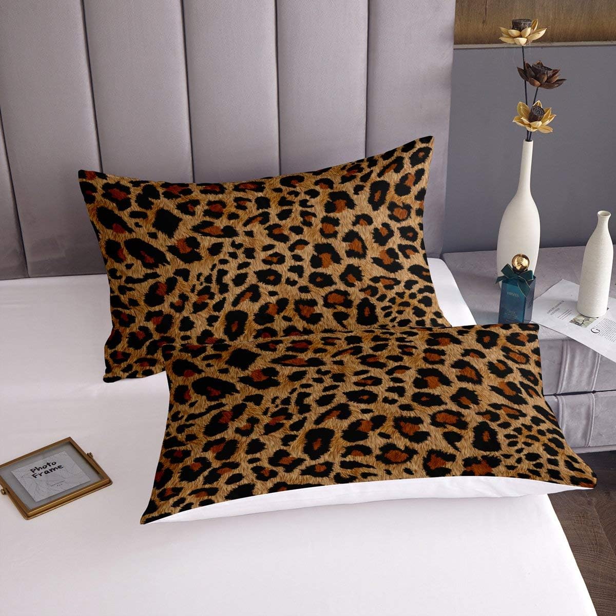 Juego de ropa de cama con estampado de leopardo marrón para adultos, funda de...