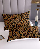 Juego de ropa de cama con estampado de leopardo marrón para adultos, funda de...