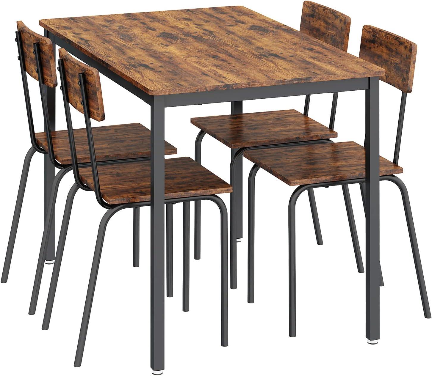 Juego de mesa de comedor para 4, mesa de cocina rectangular de madera de metal