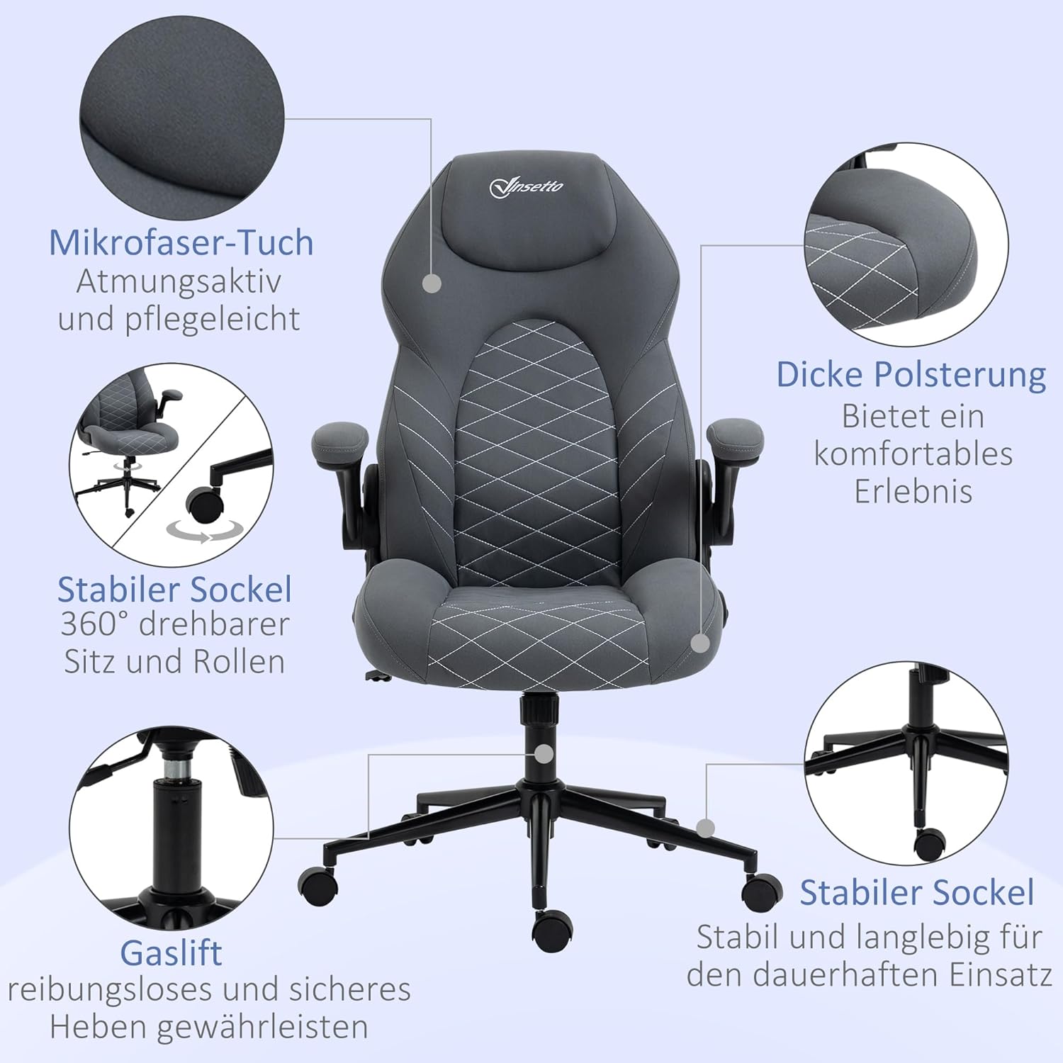 Vinsetto Silla de juegos con brazo abatible, silla de computadora de escritorio...