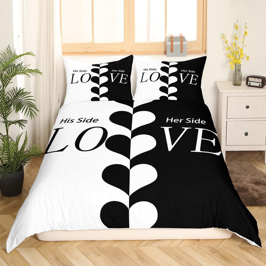 Juego de funda de edredón para parejas, juego de ropa de cama romántica con...