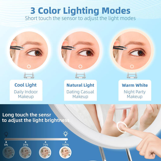 Espejo de aumento con luz 30X, grande recargable de 6 pulgadas, 3 modos de...