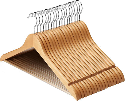 Perchas de madera para trajes, paquete de 20 perchas de madera antideslizantes