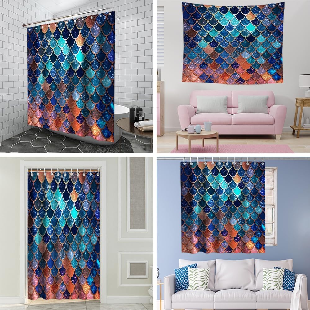 Juego de cortinas de ducha con escamas de sirena (no con brillantina), cola...
