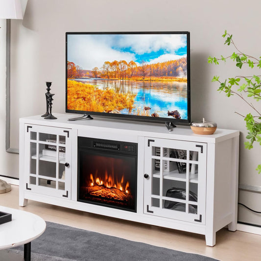 Tangkula Soporte de TV con chimenea para televisores de 65 pulgadas, consola de...