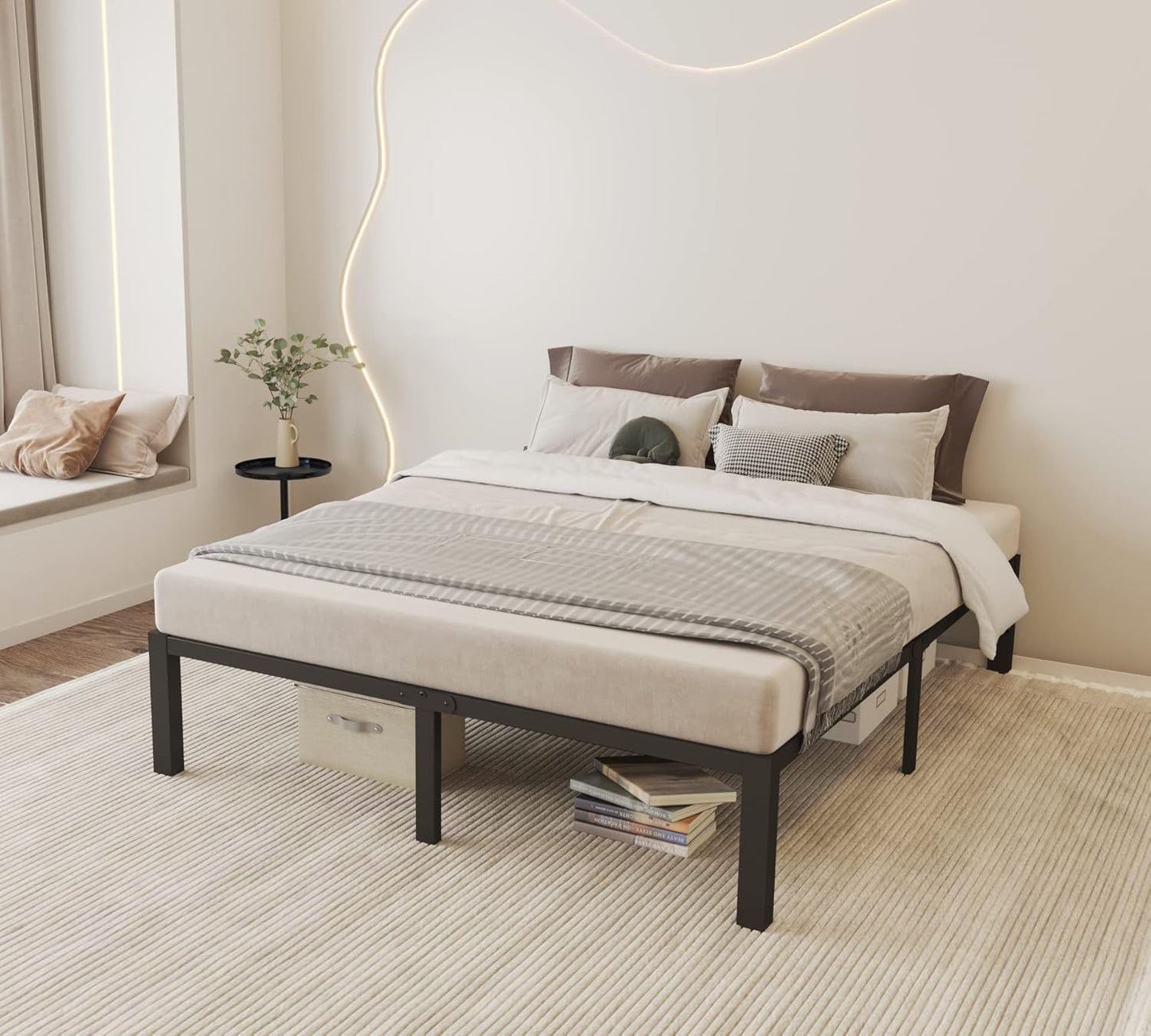 Marcos de cama King de 14 pulgadas de madera con listones de madera, plataforma