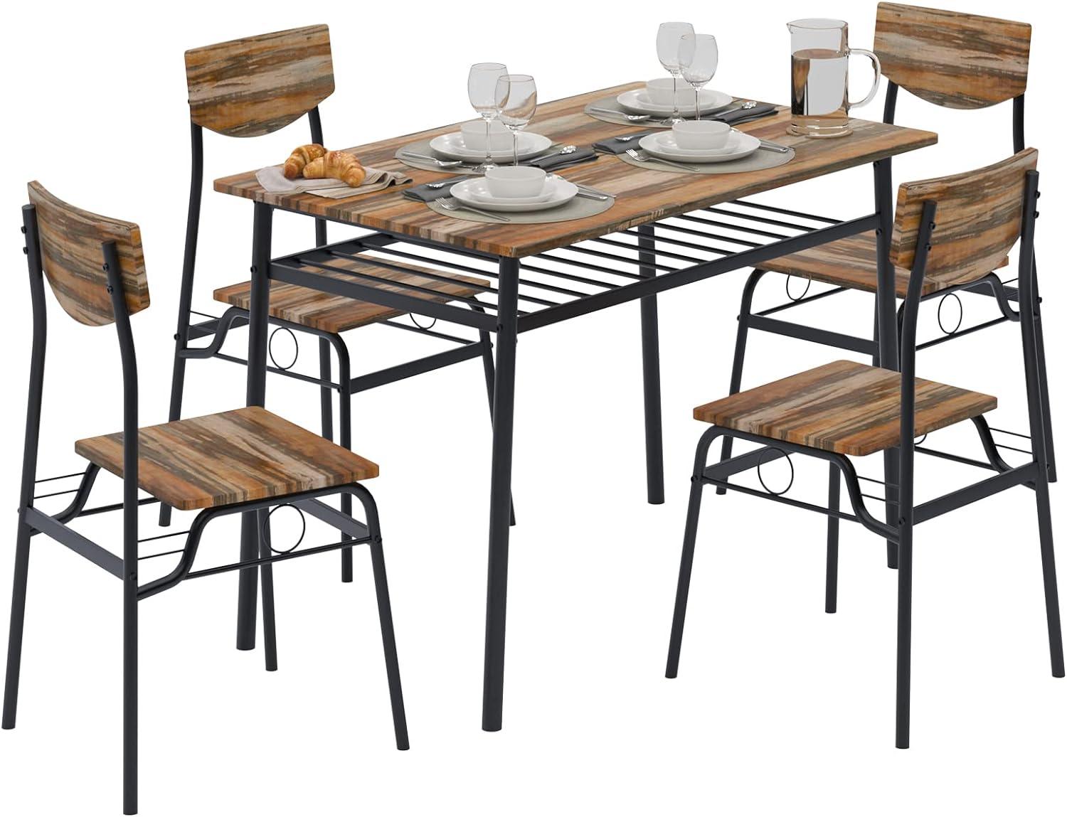 Juego de mesa de comedor de 5 piezas, mesa y 4 sillas para 4 personas con