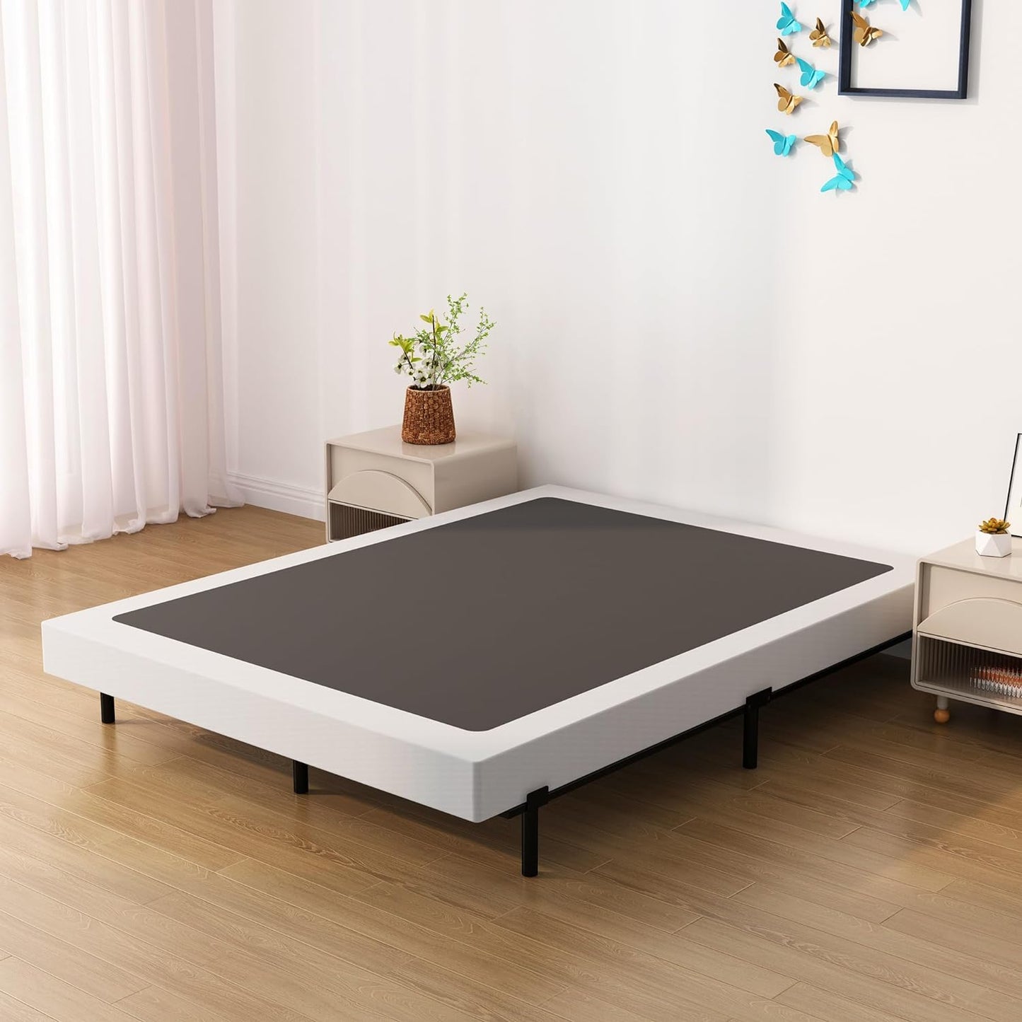 Base de cama King Box Spring de 4 pulgadas, base de colchón de metal de perfil