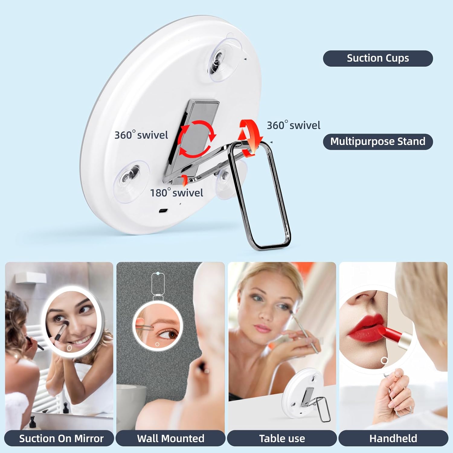 Espejo de aumento con luz 30X, grande recargable de 6 pulgadas, 3 modos de...