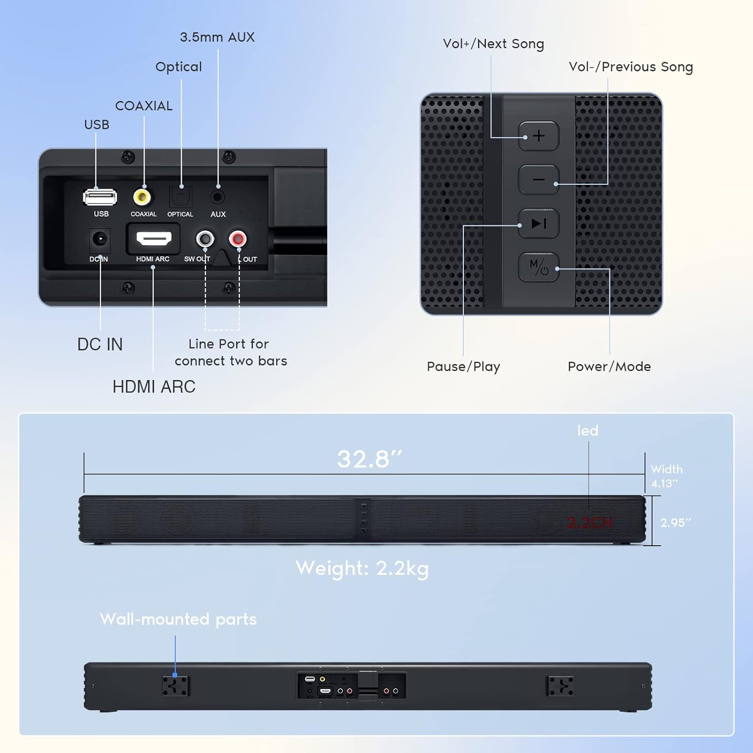 Barra de sonido, altavoces de graves para Smart TV con subwoofer dual sistema...