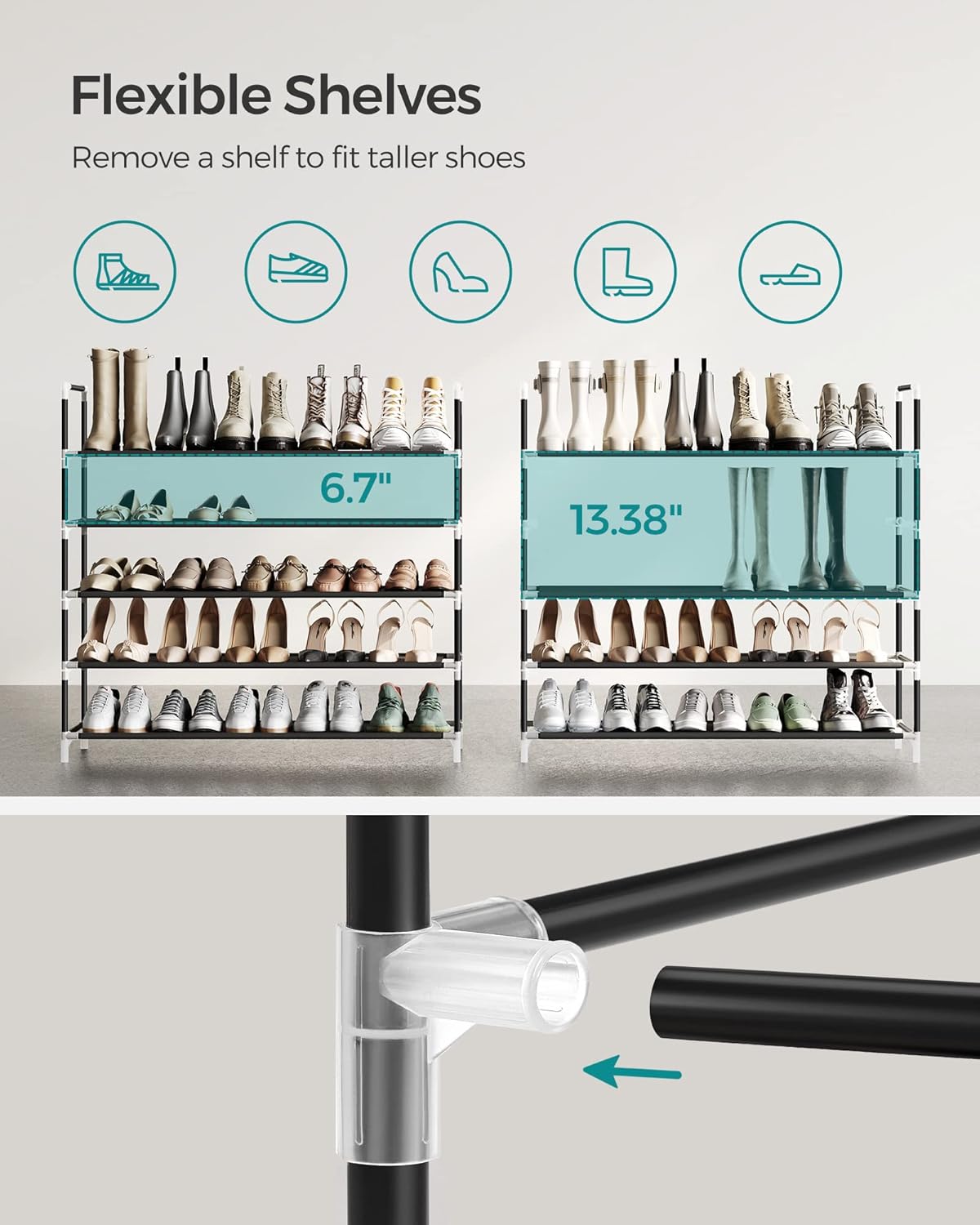 Rejilla para zapatos Songmics de 5 niveles para 25 pares, ahorro de espacio,...