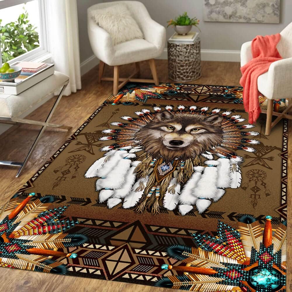 Alfombra de área, alfombra de espíritu de lobo nativo americano, THB2937R, de 5...