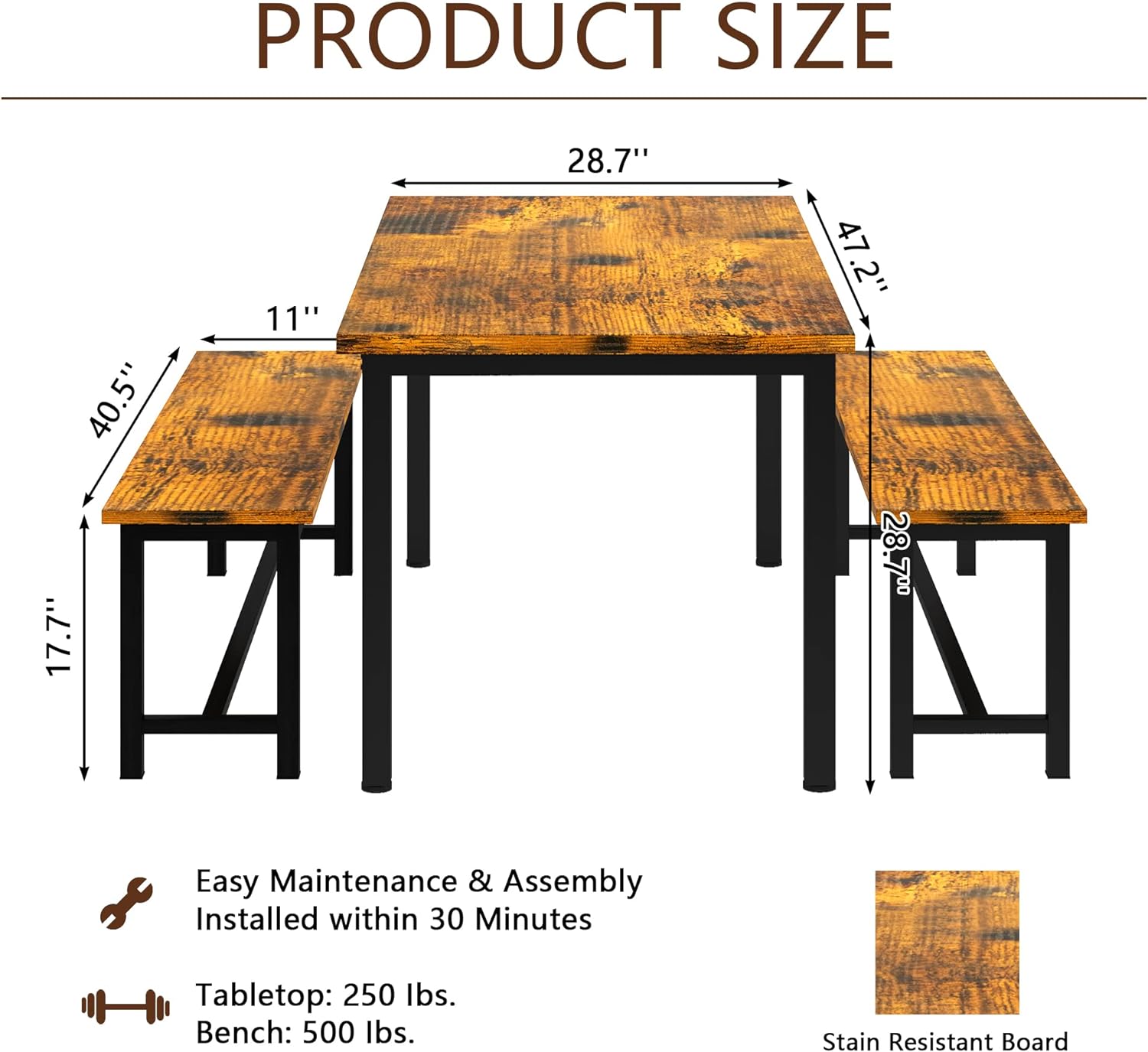 Juego de mesa de comedor con dos bancos, juego de mesa de cocina para 4-6