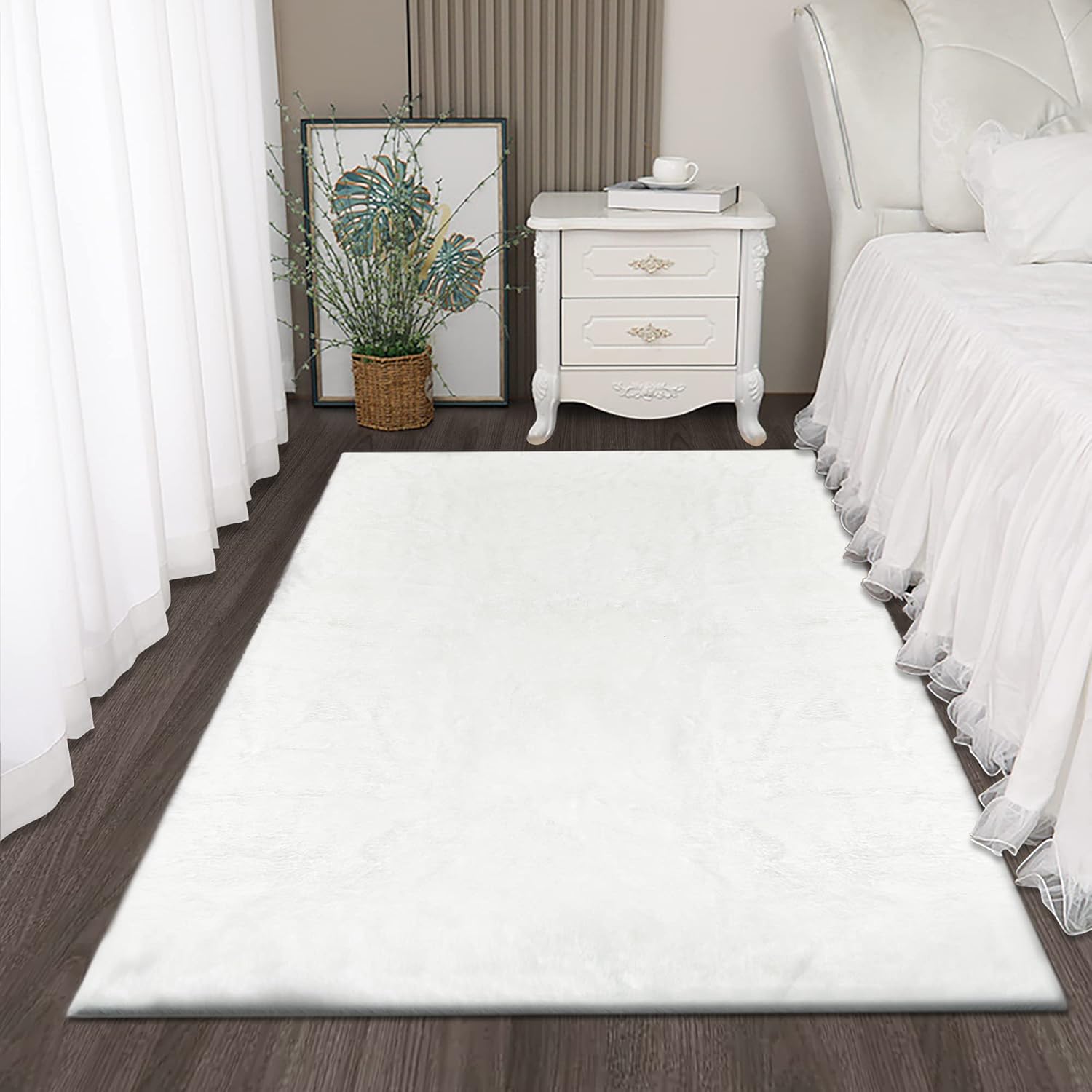 Alfombra blanca suave y esponjosa de 3 x 5 pies de piel sintética lavable para