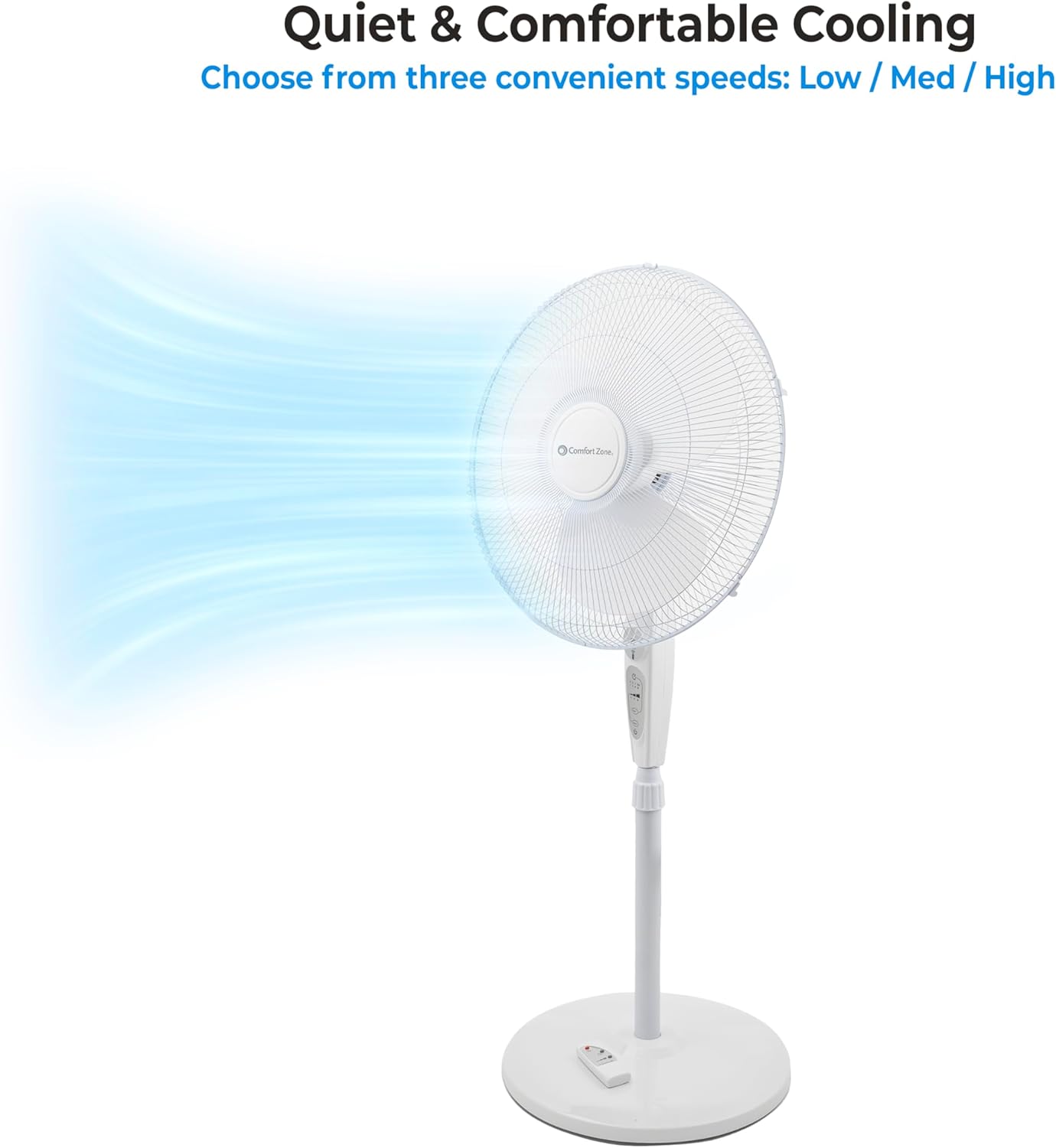 Comfort Zone Ventilador de pedestal oscilante con control remoto, ventilador de...