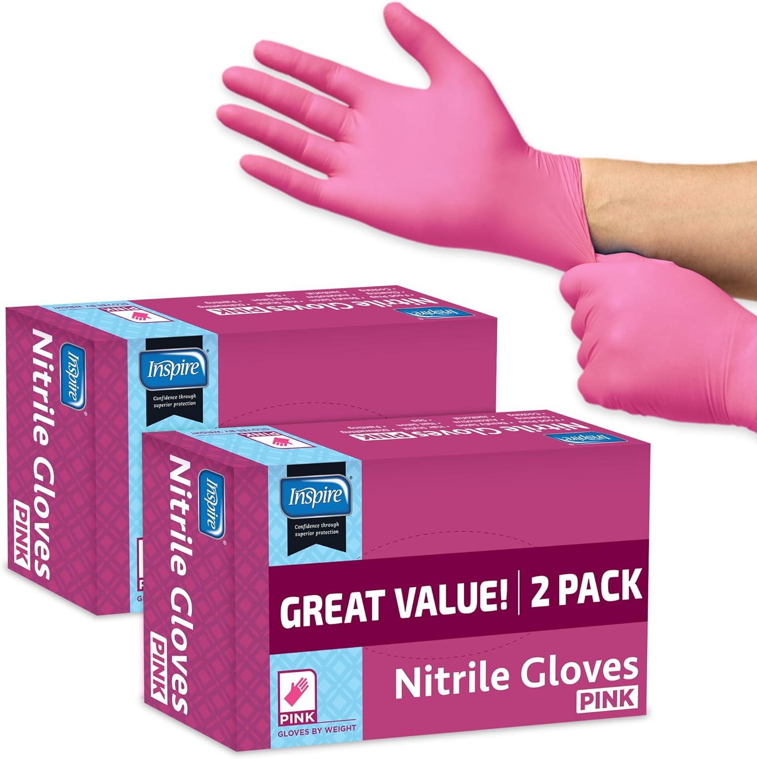 Inspire Guantes desechables sin látex Guantes de nitrilo rosa para peluquería y