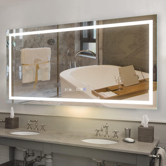 ExBrite Espejo de baño de 60 x 28 pulgadas con luz LED regulable para baño,...