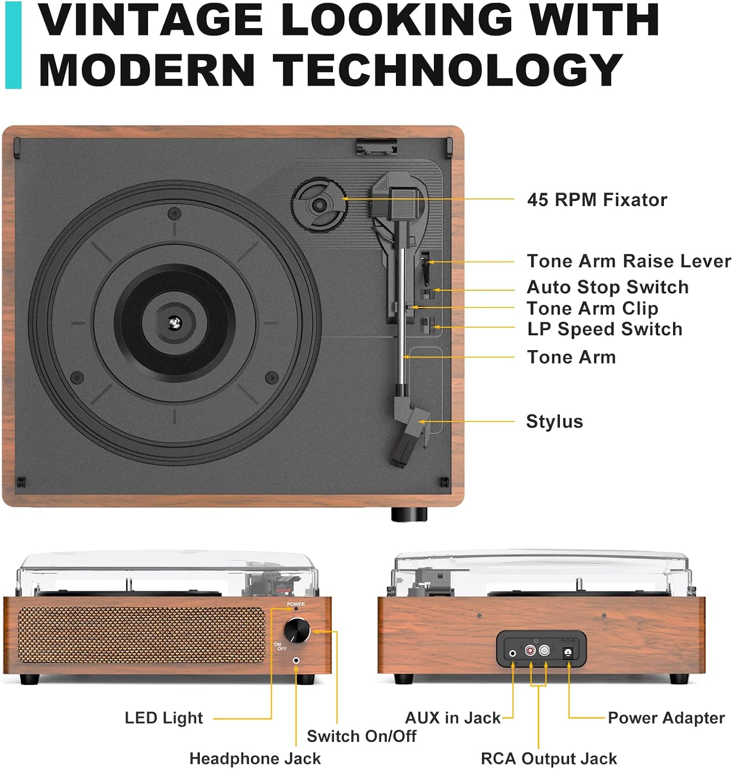 Tocadiscos de vinilo con altavoces, tocadiscos vintage para discos de vinilo,...