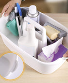 Organizador de suministros de limpieza, cesta de ducha, cesta dividida con asa