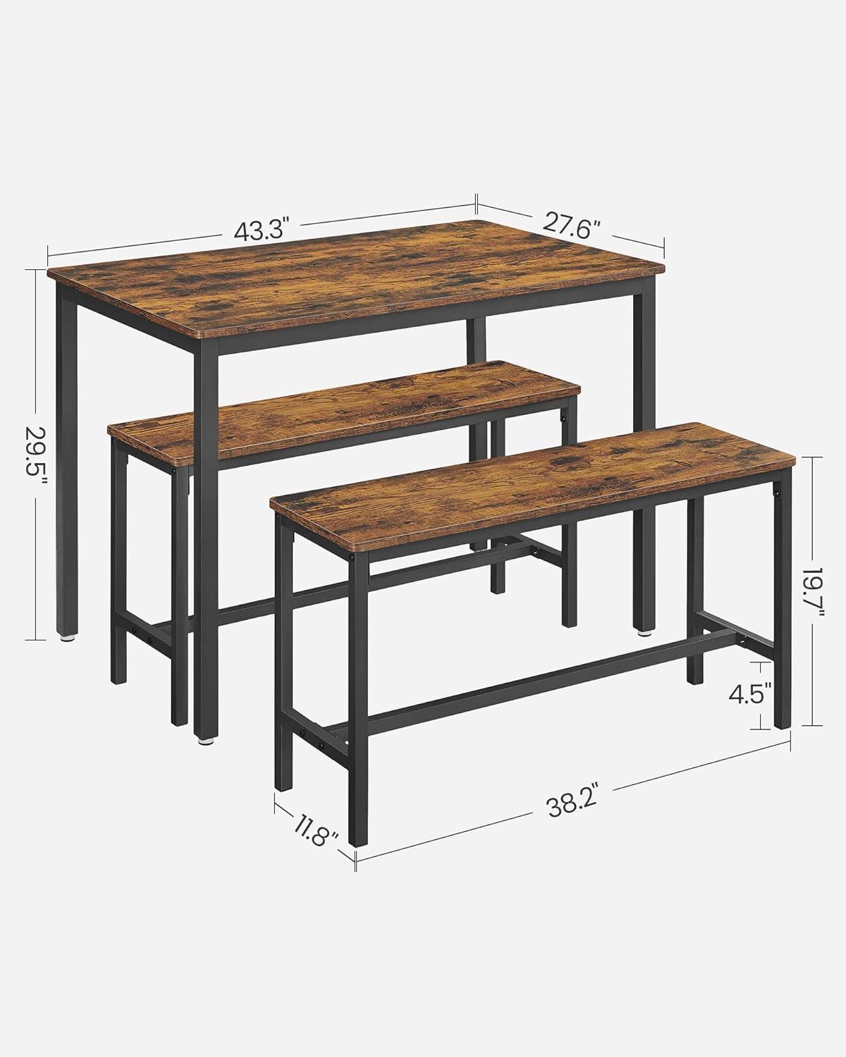 UKDT070B01 Juego de mesa de comedor con 2 bancos, juego de 3 piezas, mesa de