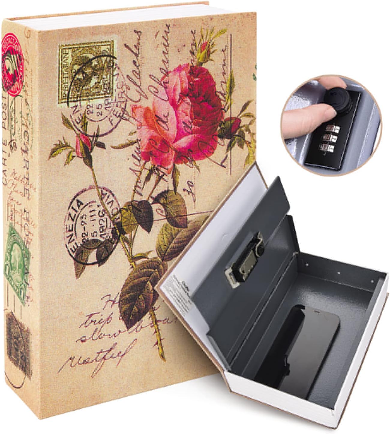 Caja fuerte con cerradura para libros, color rosa caja secreta Ohuhu con...