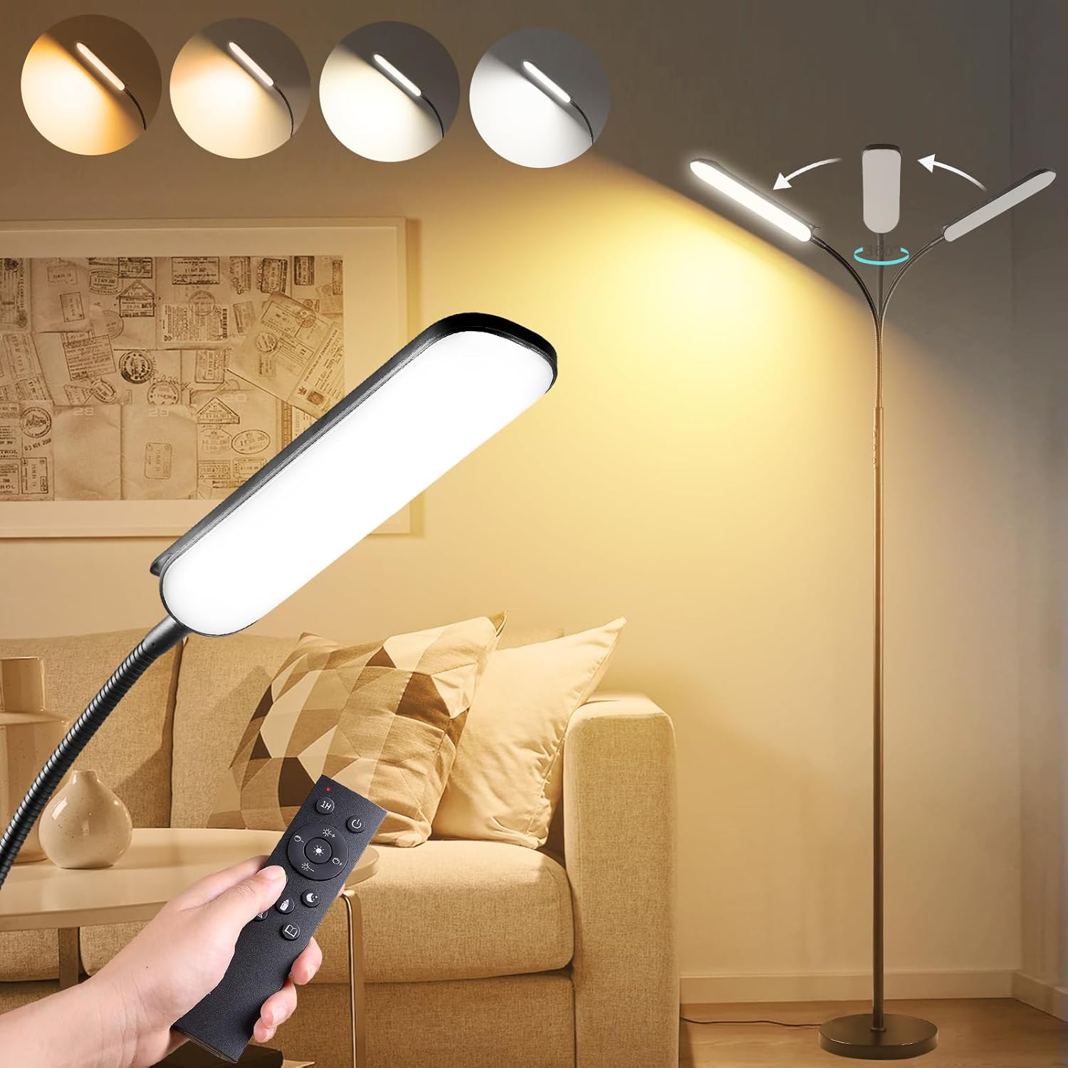 Lámpara De Pie, 18 W, 1800 Lúmenes, Lámpara De Pie LED Súper Brillante Con Control Remoto