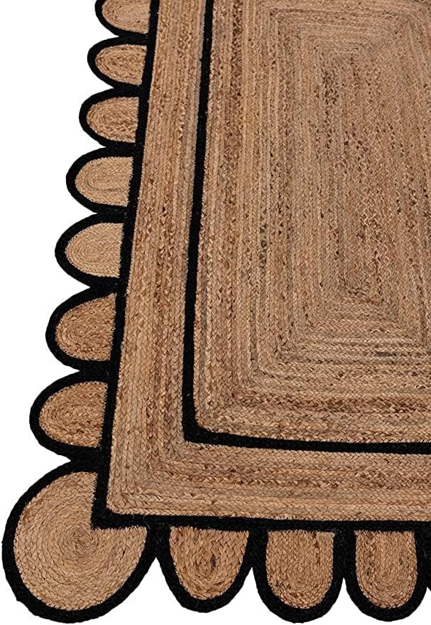 Scallop Pattern Jute Bohemian Area Rug (Black, 8'x10')