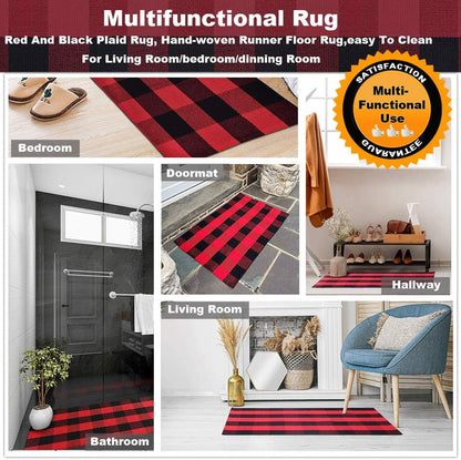 Alfombra a cuadros rojos y negros (27.5 x 43 pulgadas), alfombra a cuadros de