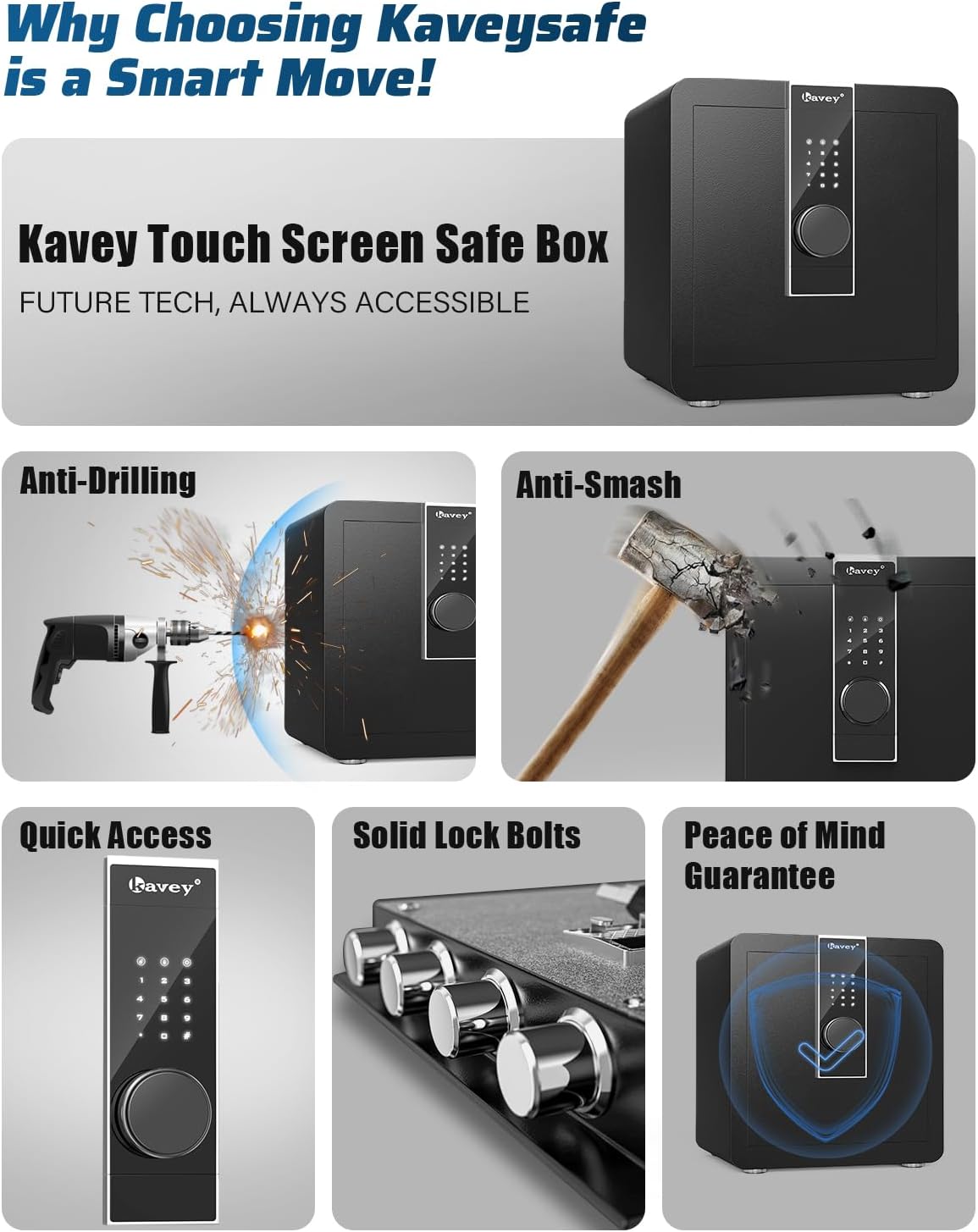 Kavey Caja fuerte de 1.8 cub  Caja fuerte para el hogar con pantalla táctil...
