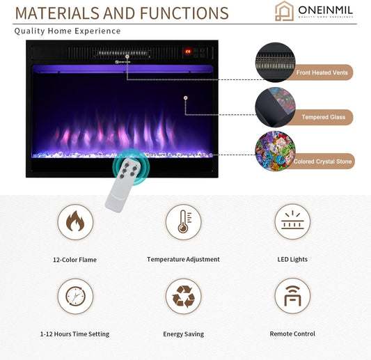 oneinmil Soporte de TV moderno con chimenea de 68 pulgadas para TV de hasta 78...