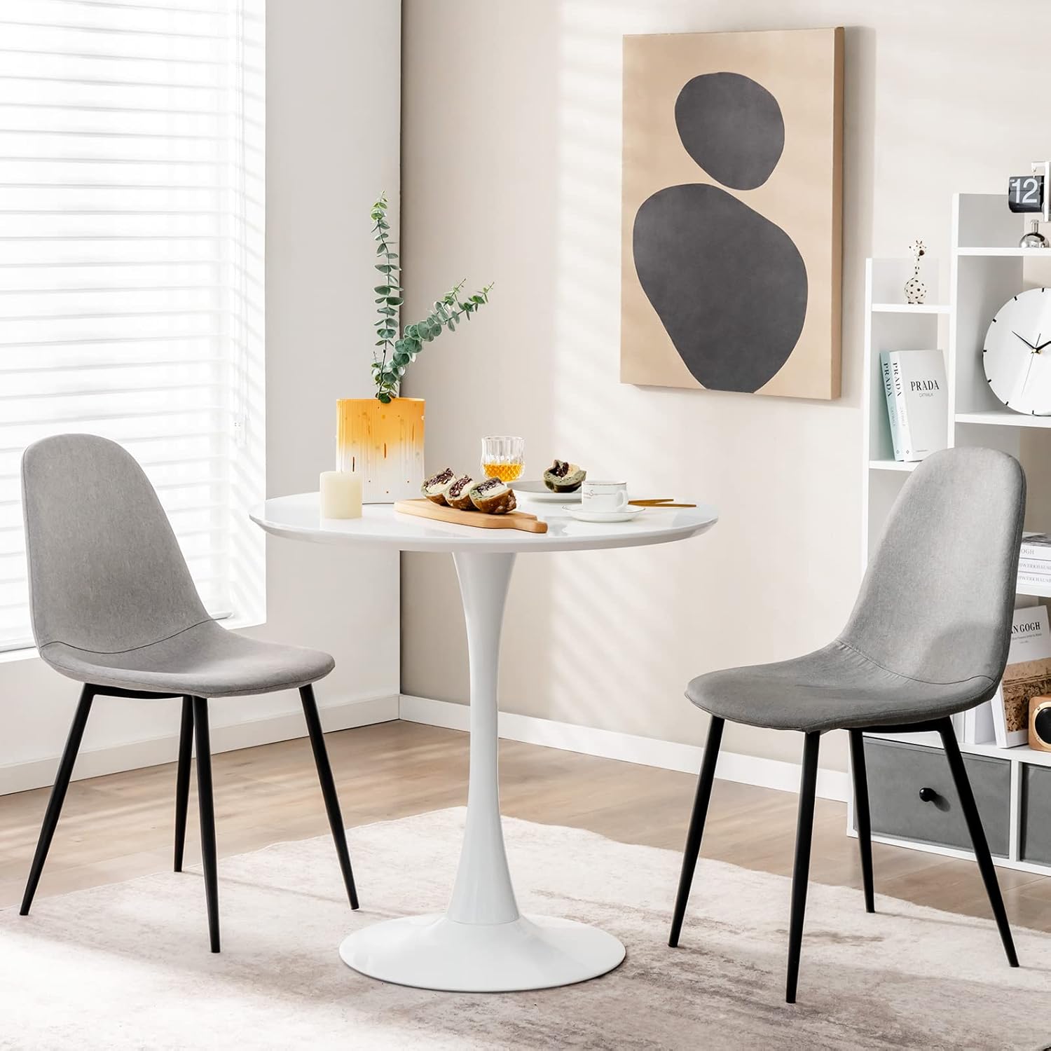 Giantex Mesa de comedor redonda blanca, mesa de cocina moderna de tulipanes de...