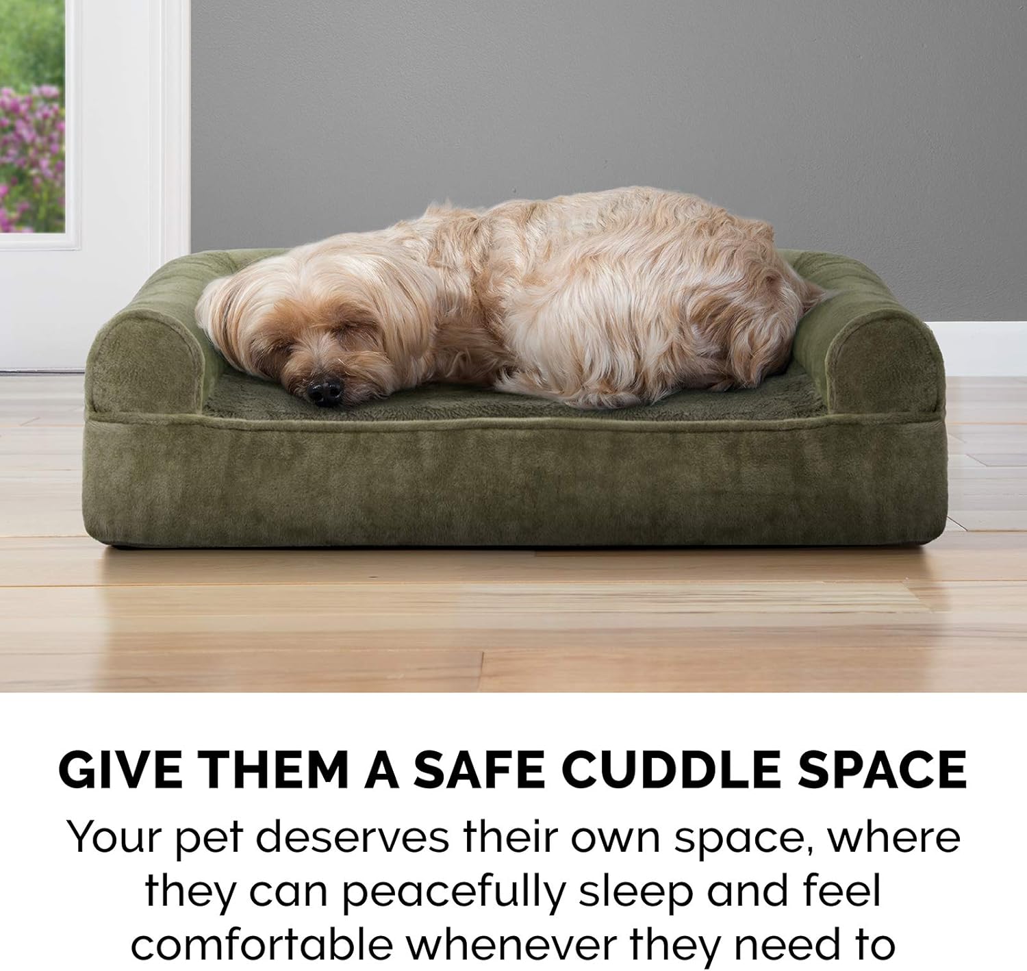 Cama ortopédica de espuma para perros, de pelo sintético y terciopelo, con
