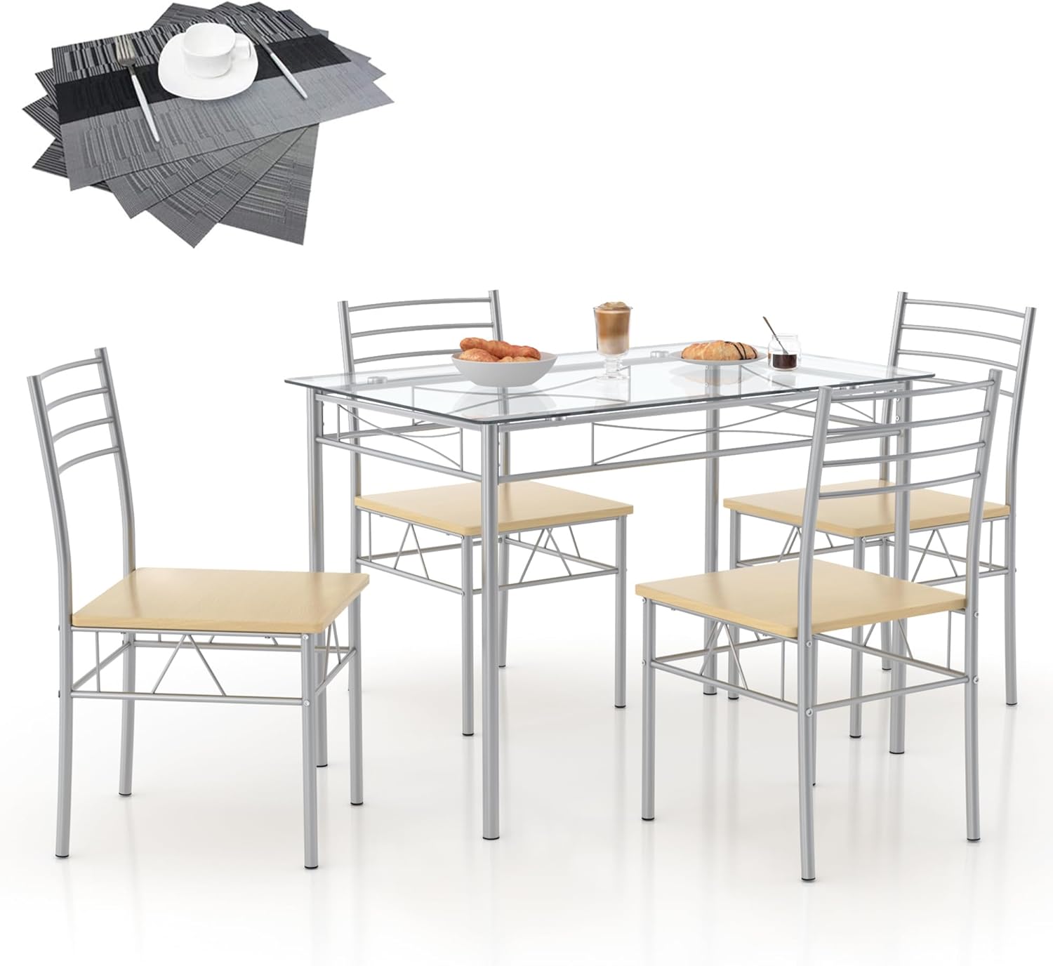 Juego de mesa de comedor de 5 piezas para 4 personas con sillas, mesa de