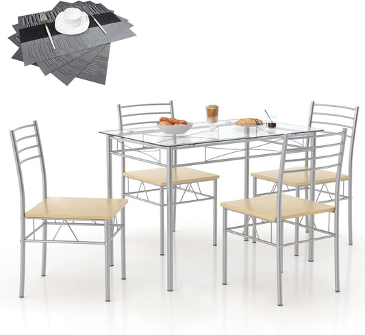 Juego de mesa de comedor de 5 piezas para 4 personas con sillas, mesa de