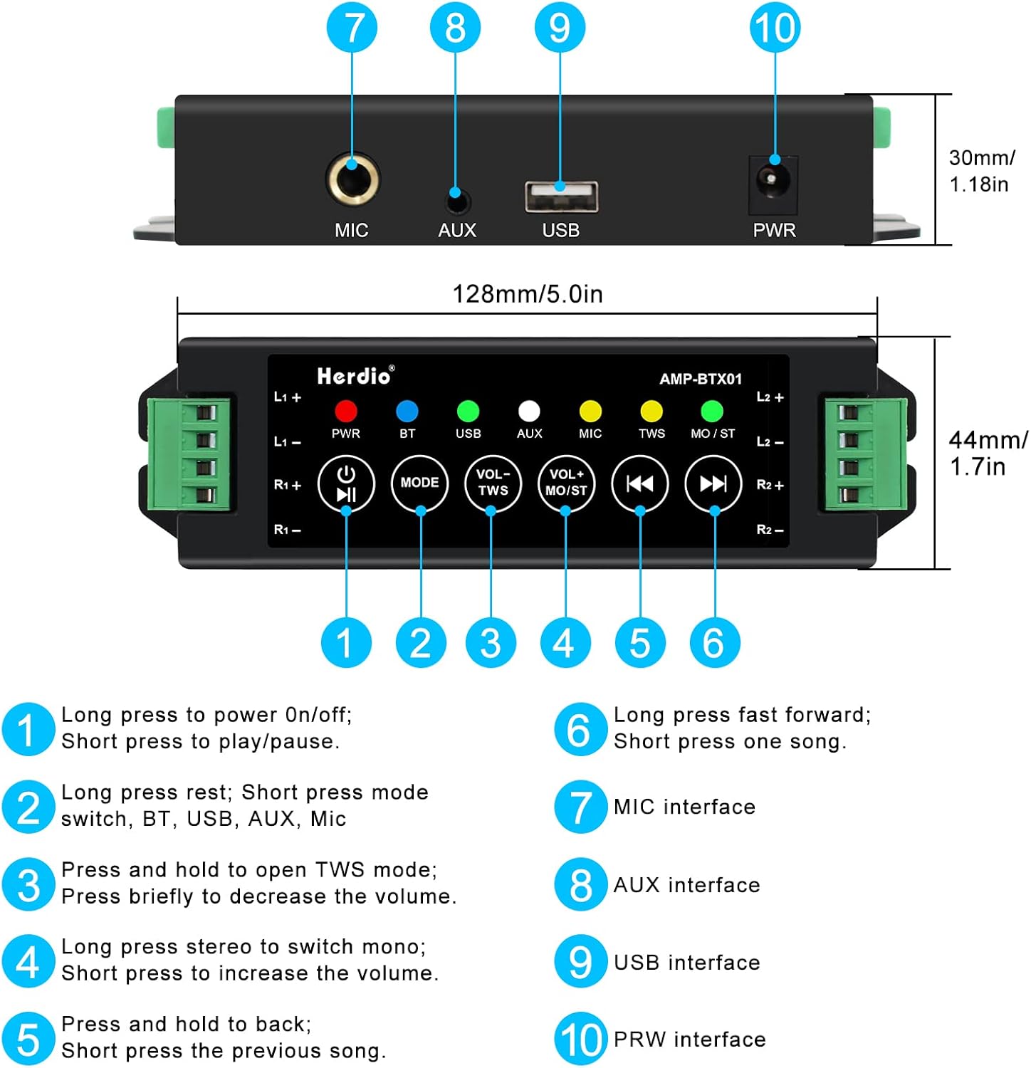 Herdio Altavoces de techo Bluetooth, 320 W, 5.25 pulgadas, montaje empotrado,...