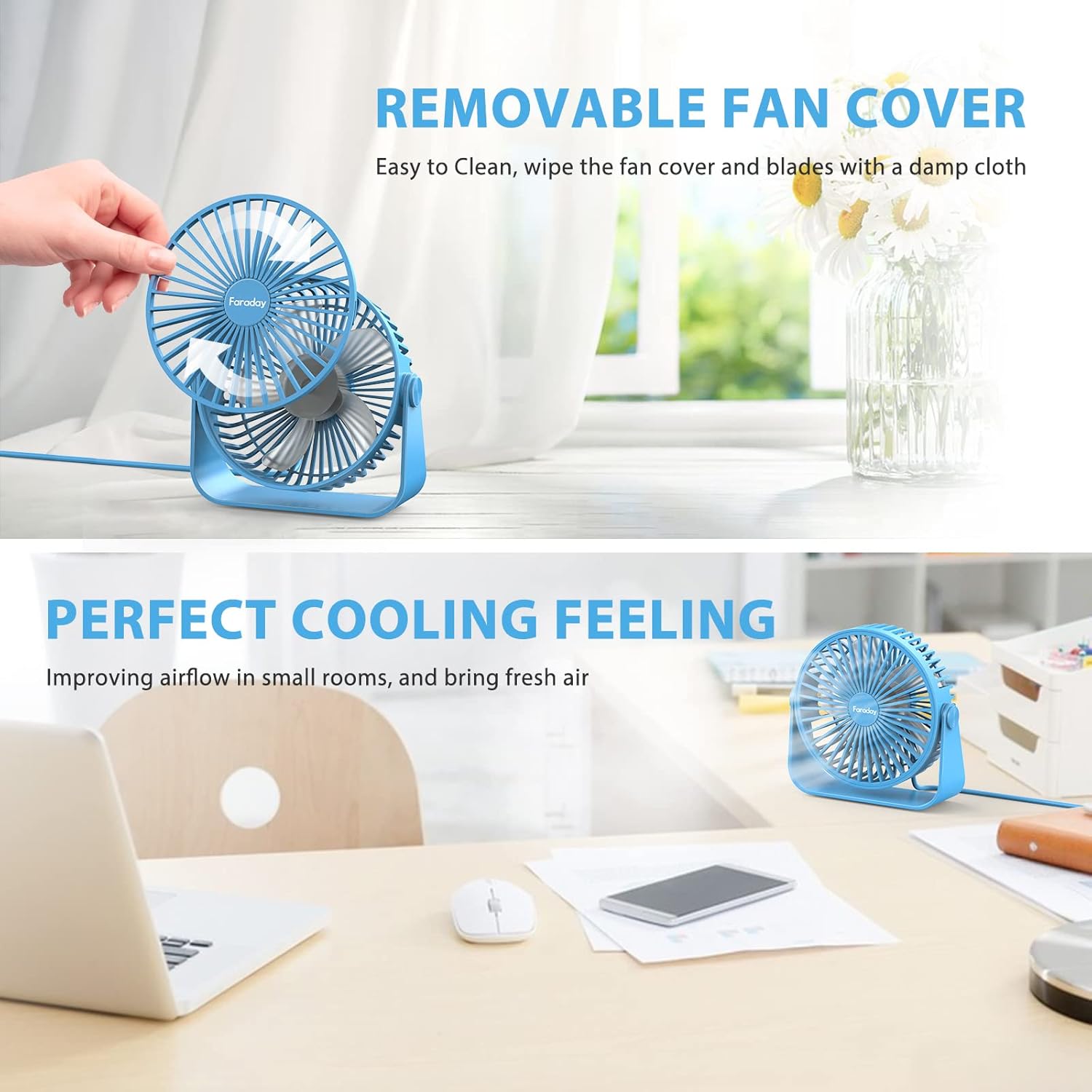 FARADAY Ventiladores de escritorio USB de 5 pulgadas, ventiladores de mesa...