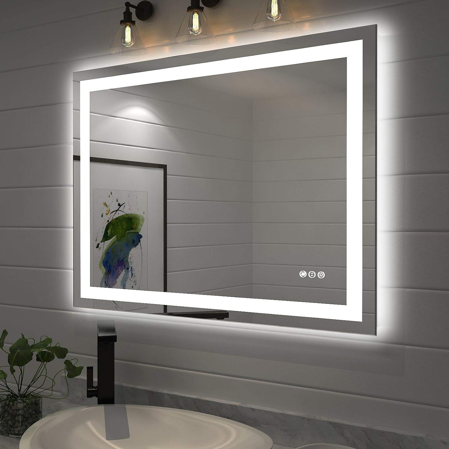 Amorho - Espejo de pared para tocador de baño, de 40x32 pulgadas, con luz LED...