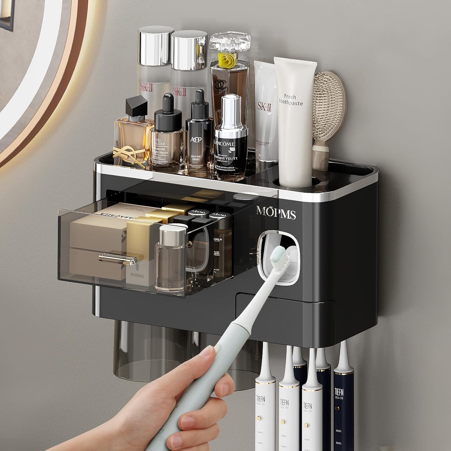 MOPMS Portacepillos de dientes, montaje en la pared para baño, dispensador...